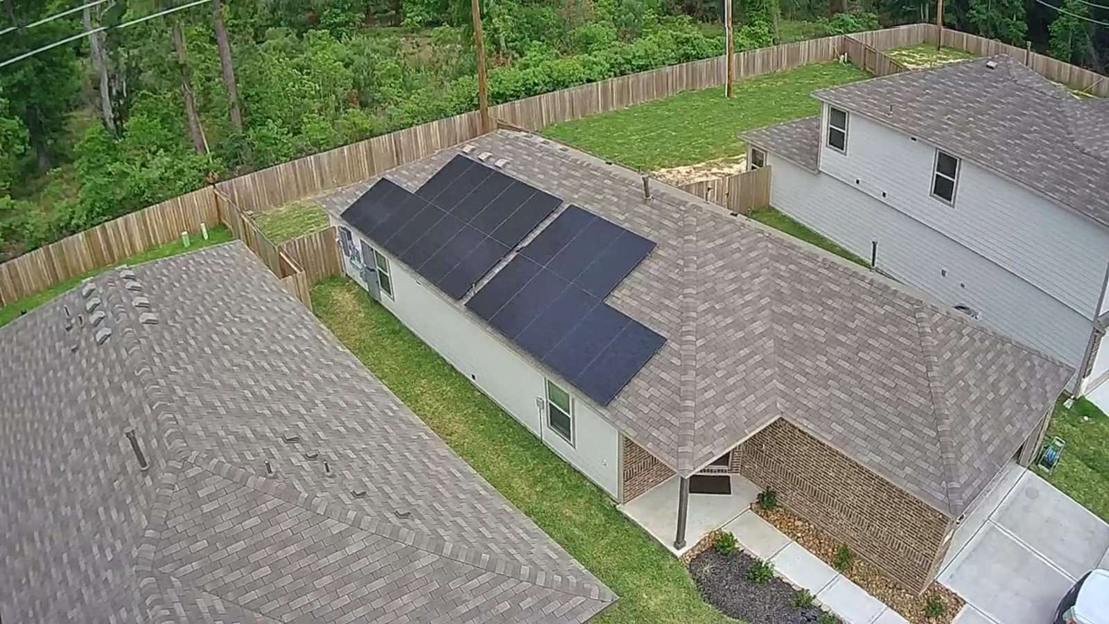 Aerial view of a completed rooftop solar system