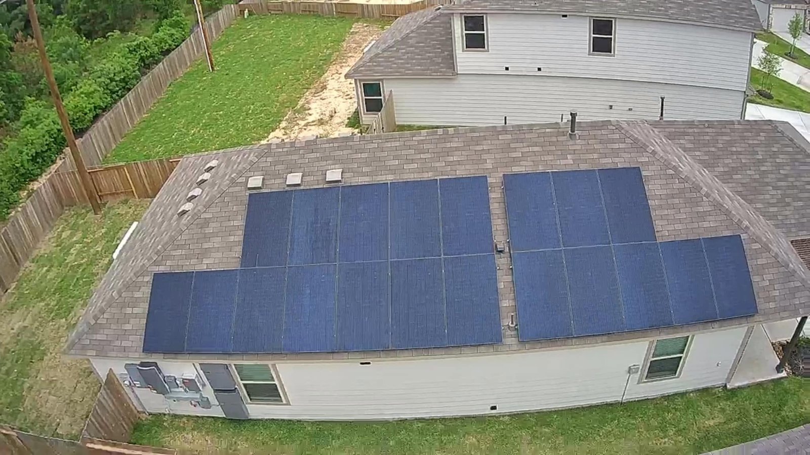 Aerial view of ground mount solar array